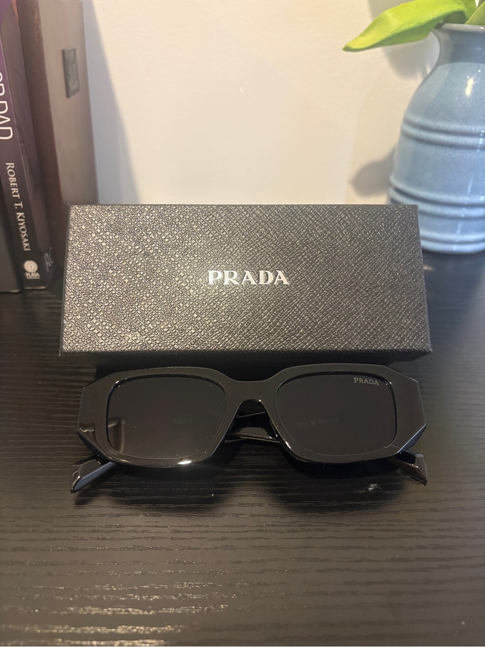 Prada Symbole Black Rectangle Sunglasses Unisex Shades For Men And Women